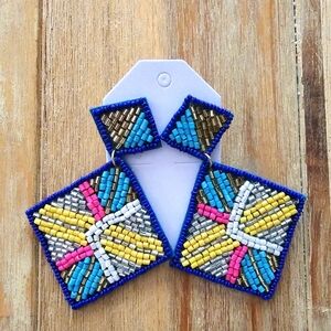 Geometric Blue Beaded Earrings